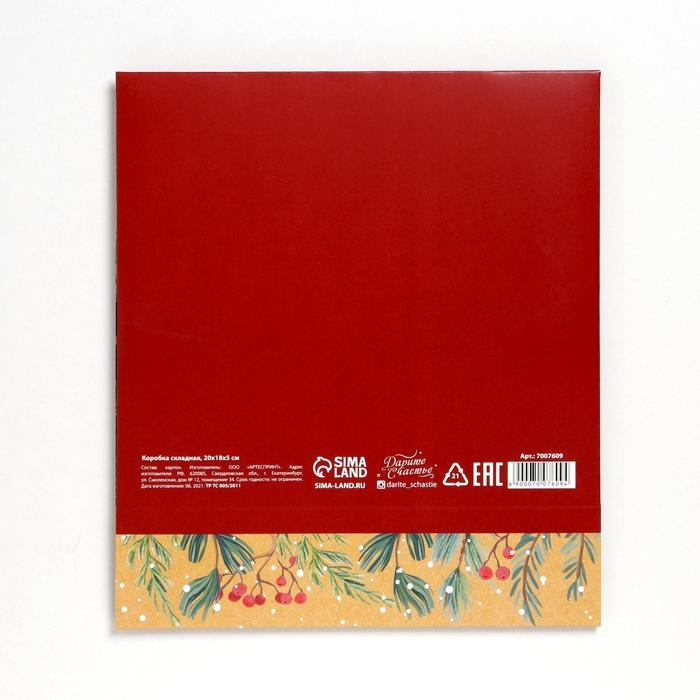 Коробка подарочная новогодняя складная двухсторонняя &laquo;Новогодняя ботаника&raquo;, 20 х 18 х 5 см, БЕЗ ЛЕНТЫ, Новый год