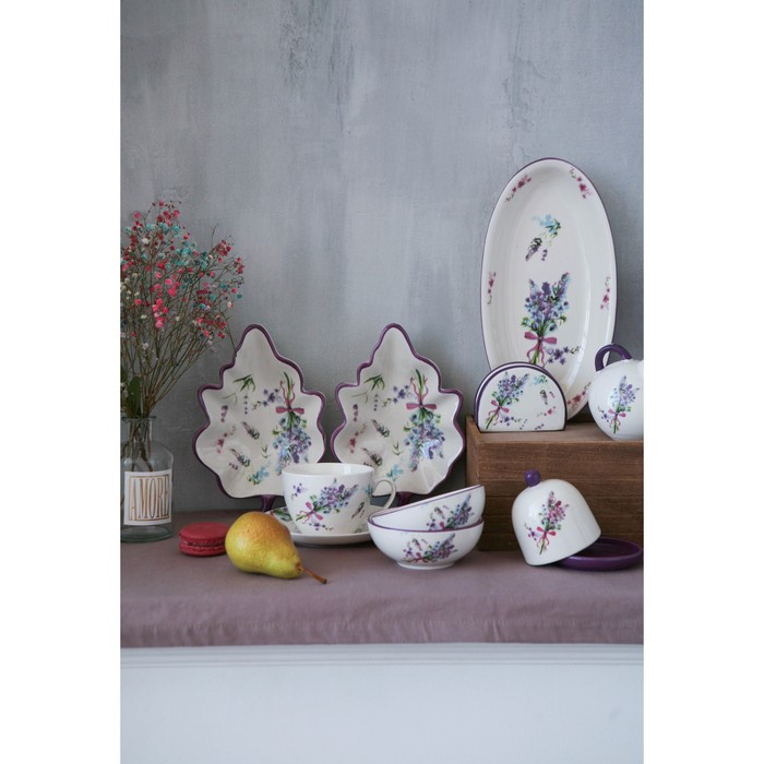 Блюдо сервировочное Доляна &laquo;Лаванда&raquo;, 21&times;15&times;4,5 см, цвет белый