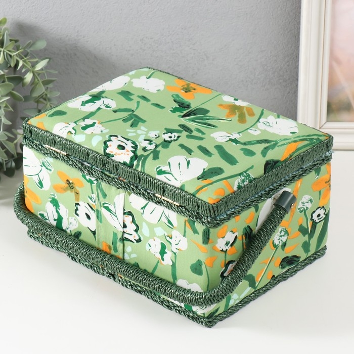 Шкатулка для рукоделия "Летние цветы на зелёном" 19х26х14,5 см