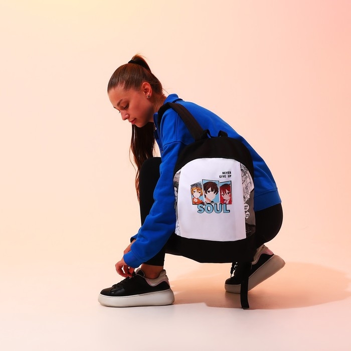 Рюкзак школьный текстильный «Аниме», 46х30х10 см, вертикальный карман, цвет чёрный, белый Рюкзак школьный текстильный «Аниме», 46х30х10 см, вертикальный карман, цвет чёрный, белый
