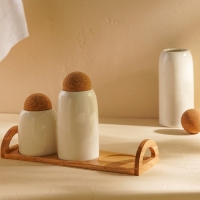 Набор банок фарфоровых для сыпучих продуктов на подставке SL Home &laquo;Тренто&raquo;, 4 предмета: 4 банки 400/650/900 мл, подставка