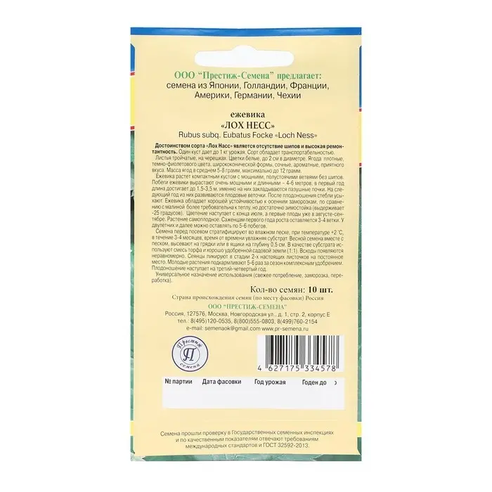 Семена Ежевика ремонтантная "Лох Несс" ,  10 шт