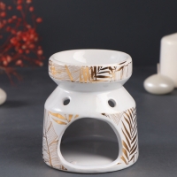 Аромалампа керамика "Золотые пальмовые листья на белом" 9,8х9,8х11 см