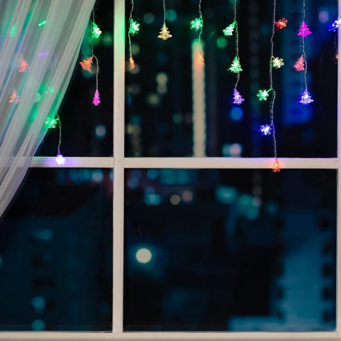 Гирлянда &laquo;Бахрома&raquo; 1.8 &times; 0.5 м с насадками &laquo;Ёлки и снежинки&raquo;, IP20, прозрачная нить, 48 LED, свечение мульти (RG/RB), мигание, 220 В