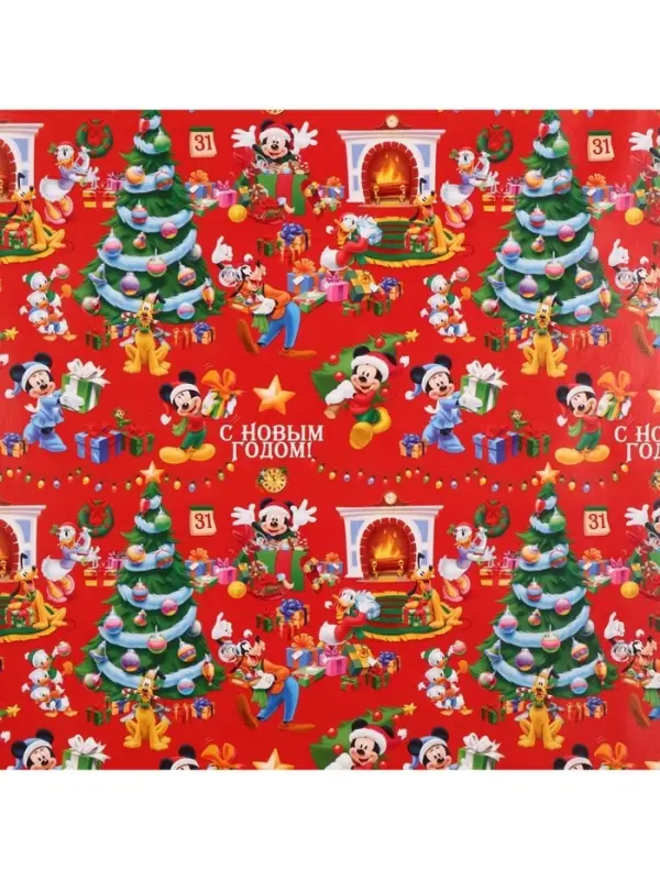 Упаковочная бумага новогодняя, 70 х 100 см, Микки Маус