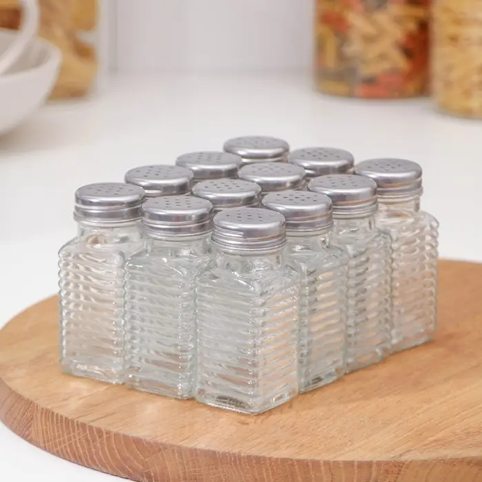 Набор стеклянных солонок Доляна &laquo;Линии&raquo;, 12 предмета: 100 мл, 4&times;9 см, цвет прозрачный