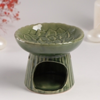 Аромалампа керамика "Лотос" тёмно-зеленая 11,4х11,4х9 см