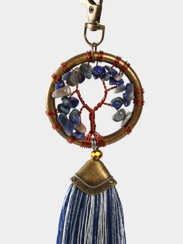 Брелок ловец снов "Великое древо" 19 см, цв. бело-синий