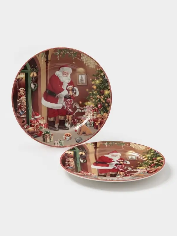 Набор тарелок новогодних &laquo;Ночь чудес&raquo;, 2 шт., d=19 см, керамика, подарочная упаковка, разноцветный