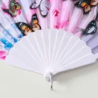 Веер пластик, текстиль "Бабочки и цветы на леопарде" МИКС 23 см