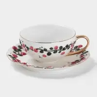Чайная пара &laquo;Красный бутон&raquo;, 2 предмета: чашка 180 мл, блюдце d=15 см, керамика, белая