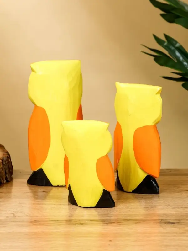 Набор сувенирный &laquo;Совята с сердечком&raquo;, h=15 см, h=12.5 см, h=9.5 см, дерево, оранжево-желтый