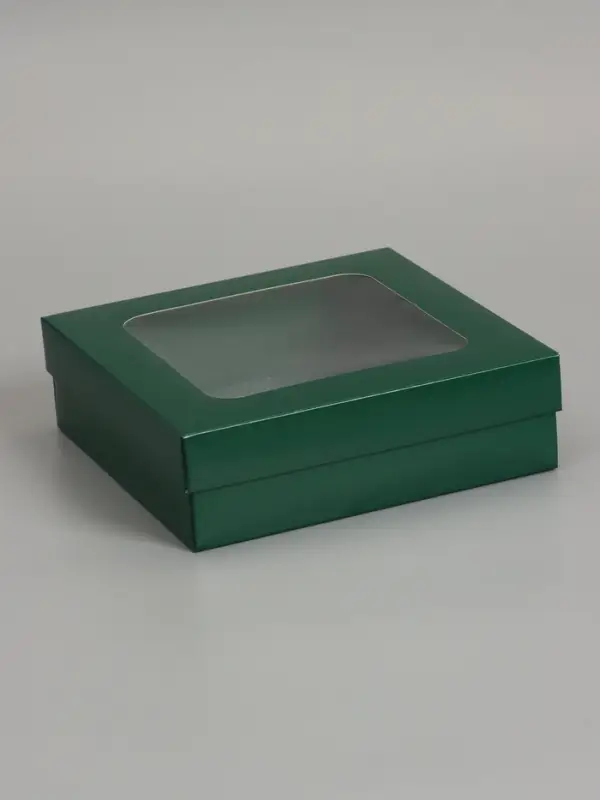 Коробка складная, крышка-дно, армейский зелёный, с окном 20 х 20 х 6 см