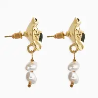 Серьги жемчуг "Цветы кувшинки", цвет белый в золоте