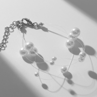 Браслет жемчуг &laquo;На леске&raquo;, 3 нити, бусины №4, 6, 8, цвет белый в серебре, 16 см