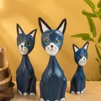 Сувенир интерьерный "Кошачья семья" (набор 3 шт: 30,25 и 20 см) дерево, цв. синий