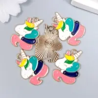 Декор для творчества металл, эмаль &laquo;Единорог с радужной гривой&raquo;, 3&times;2 см