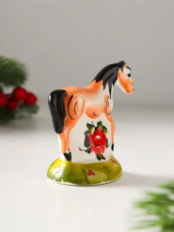 Сувенир Лошадь Зорька, 7х7х3,5 см, гжель,цвет