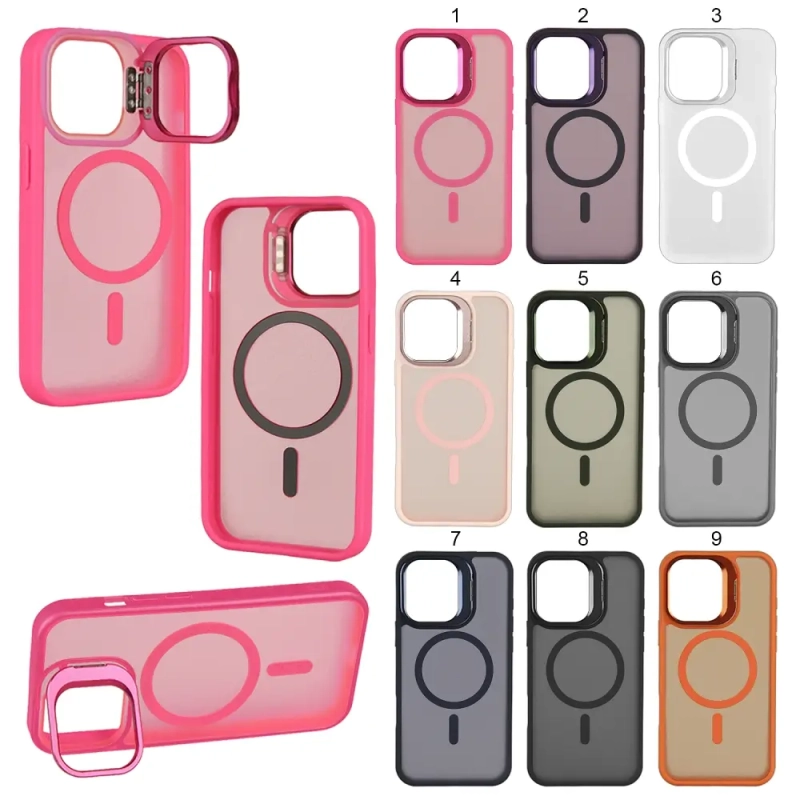 Чехол iPh 14 Pro MagSafe матовый цветной с подставкой