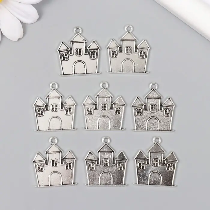 Металлический элемент, декоративная подвеска &laquo;Арт Узор. Замок&raquo;, серебро, 2.4&times;2.1 см