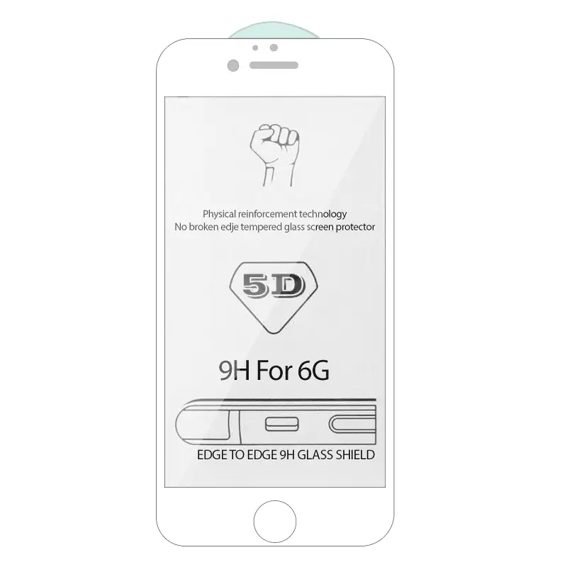 Защитное стекло Iph 6 5D 0.3 mm без упаковки белое (без возврата и обмена)