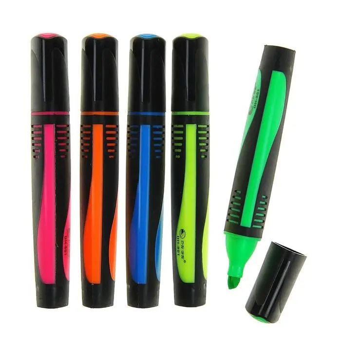 Маркер-текстовыделитель, 4 мм, треугольный, прорезиненный корпус, МИКС