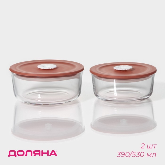 Контейнеры стеклянные с крышкой Доляна &laquo;Коралл&raquo;, 390/530 мл