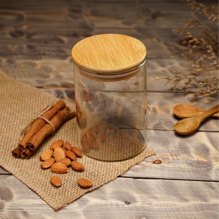 Банка стеклянная для хранения сыпучих продуктов BellaTenero &laquo;Эко&raquo;, 550 мл, 8,5&times;12,5 см, с бамбуковой крышкой