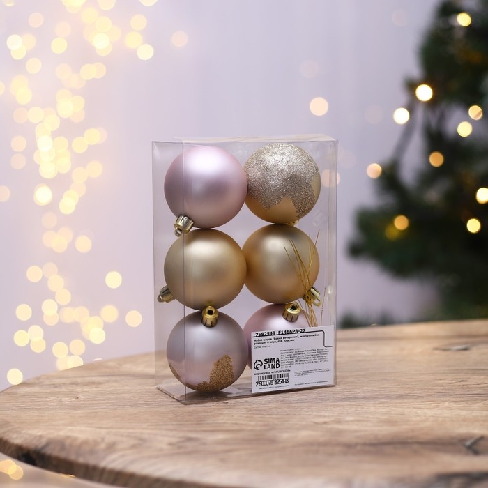 Новогодние шары ёлочные &laquo;Время вечеринки&raquo;, на Новый год, пластик, d=6, 6 шт., цвет жемчужный и розовый