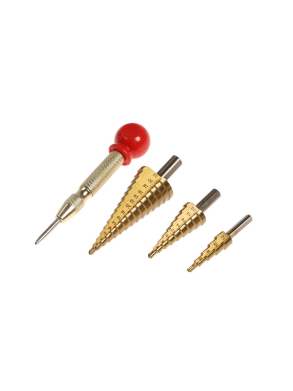 Набор сверл ступенчатых с кернером ТУНДРА, HSS, трехгранный хвостовик, 4-12, 4-20, 4-32 мм   1051919