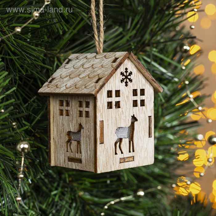 Ёлочная игрушка &laquo;Домик с оленем&raquo;, от батареек, свечение тёплое белое