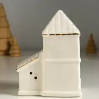 Сувенир керамика свет "Домик с верандой" белый с золотом 9,5х6х12,5 см