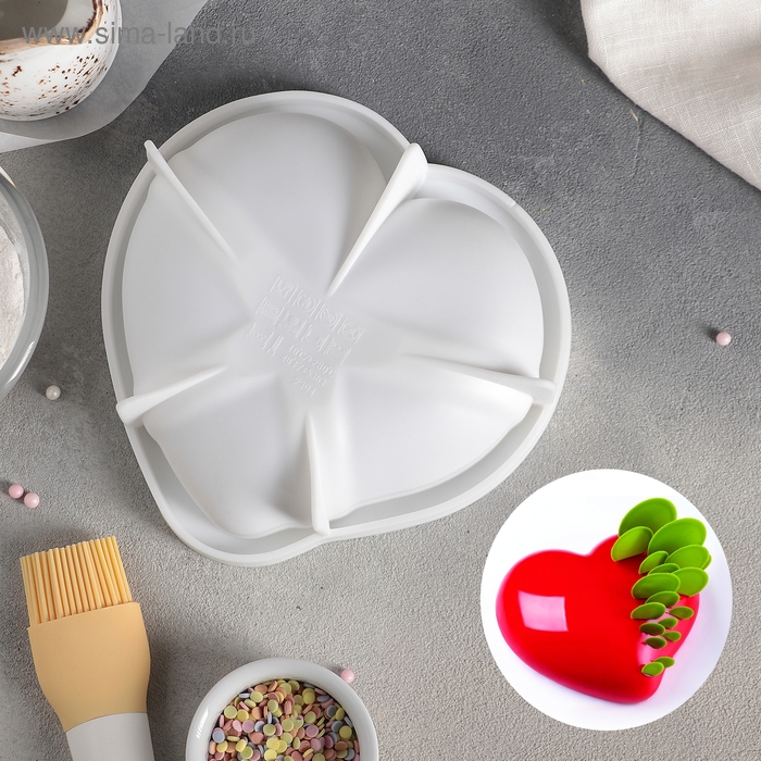 Форма для муссовых десертов и выпечки Доляна &laquo;Сердце малое&raquo;, силикон, 17,5&times;4,7 см, цвет белый