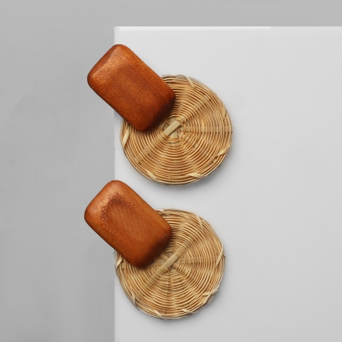 Серьги из дерева &laquo;Ваканда&raquo; стиль, плетёный диск, цвет бежево-коричневый