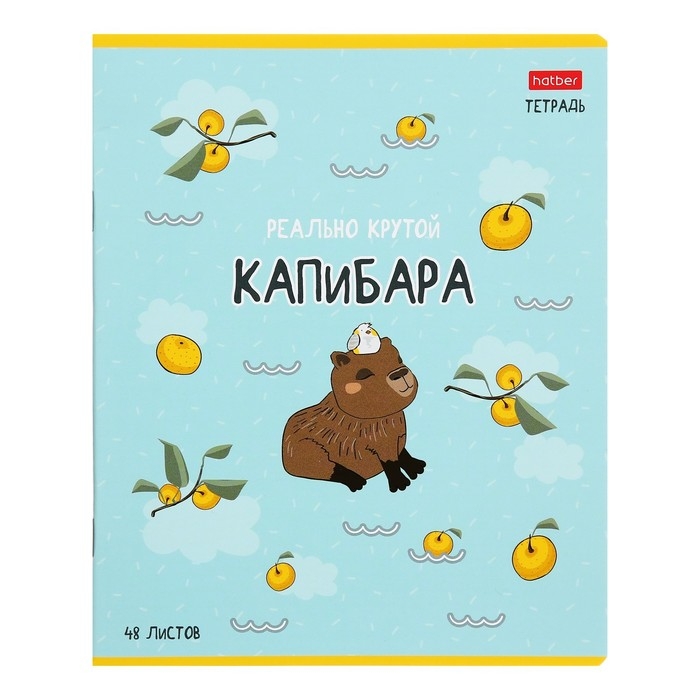 Тетрадь 48 листов в клетку "Реально крутой Капибара", обложка мелованный картон, блок 65 г/м2, 5В МИКС