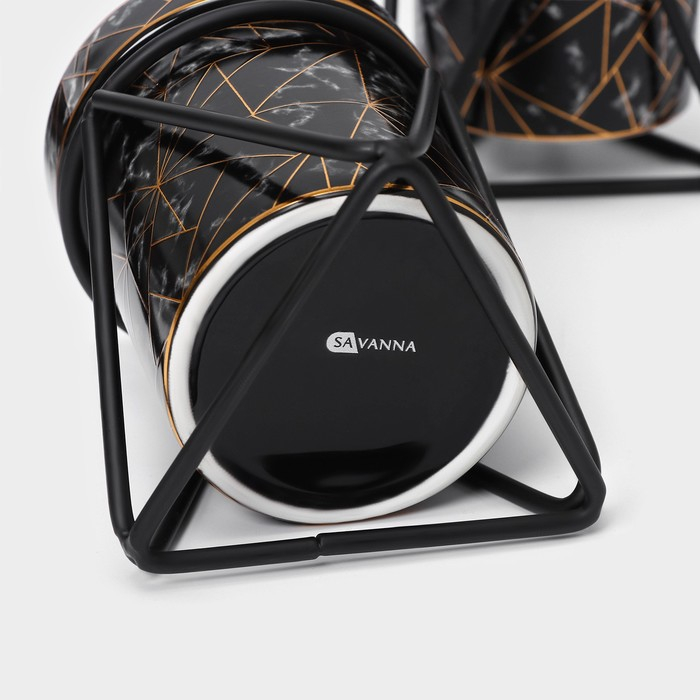 Набор для ванной комнаты SAVANNA &laquo;Геометрика&raquo;, 3 предмета (мыльница, дозатор для мыла 290 мл, стакан), цвет чёрный