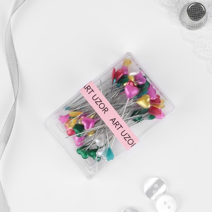 Булавки портновские &laquo;Сердце&raquo;, 55 мм, 50 шт, цвет МИКС