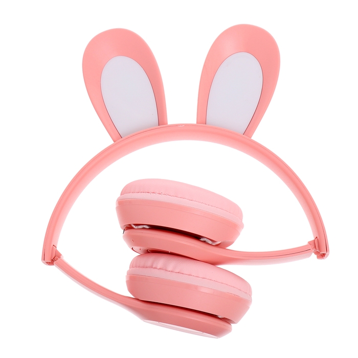 Наушники беспроводные &laquo;Зайчик&raquo;, звуковые и световые эффекты, складные, цвет розовый
