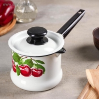 Ковш эмалированный &laquo;Вишневый сад&raquo;, 1 л, металлическая ручка, цвет белый