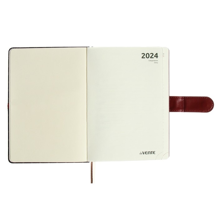 Ежедневник датированный 2024 A5 176 листов, deVENTE.Chelsea, твёрдая обложка из искусственной кожи, коричневый срез, магнитный хлястик, ляссе, кремовый блок 70 г/м2, коричневый