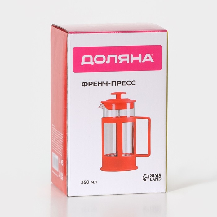 Чайник заварочный френч - пресс Доляна &laquo;Классика&raquo;, 350 мл, стекло, цвет красный