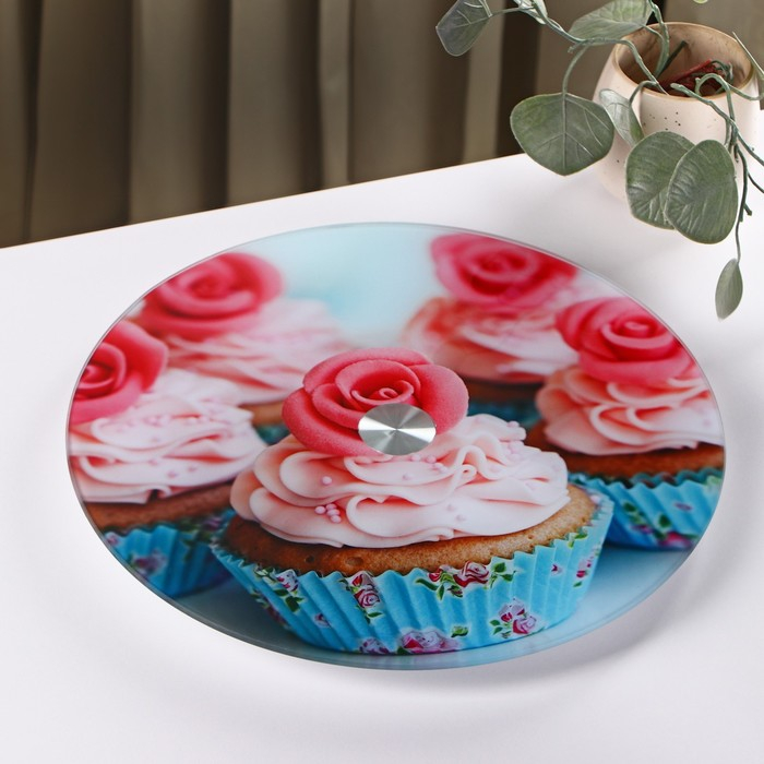 Подставка стеклянная для торта вращающаяся Доляна &laquo;Маффин&raquo;, d=32 см ㅤ