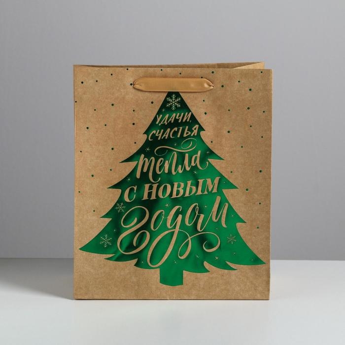 Пакет подарочный новогодний крафтовый вертикальный &laquo;Ёлочка нарядная&raquo;, ML 23 х 27 х 11.5 см, Новый год