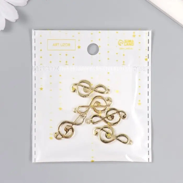 Металлический элемент, декоративная подвеска &laquo;Арт Узор. Скрипичный ключ&raquo;, золото, 2.9&times;1.3 см