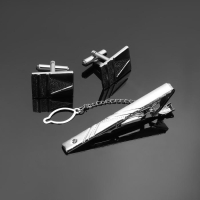 Набор мужской медный &laquo;Запонки + Зажим для галстука&raquo; резьба, цвет серебро