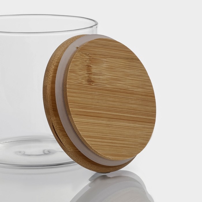 Банка стеклянная для сыпучих продуктов с бамбуковой крышкой &laquo;Эко&raquo;, 550 мл, 10&times;10,5 см