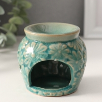 Аромалампа керамика "Ромашки" тёмно-зелёная 7х7х6,8 см