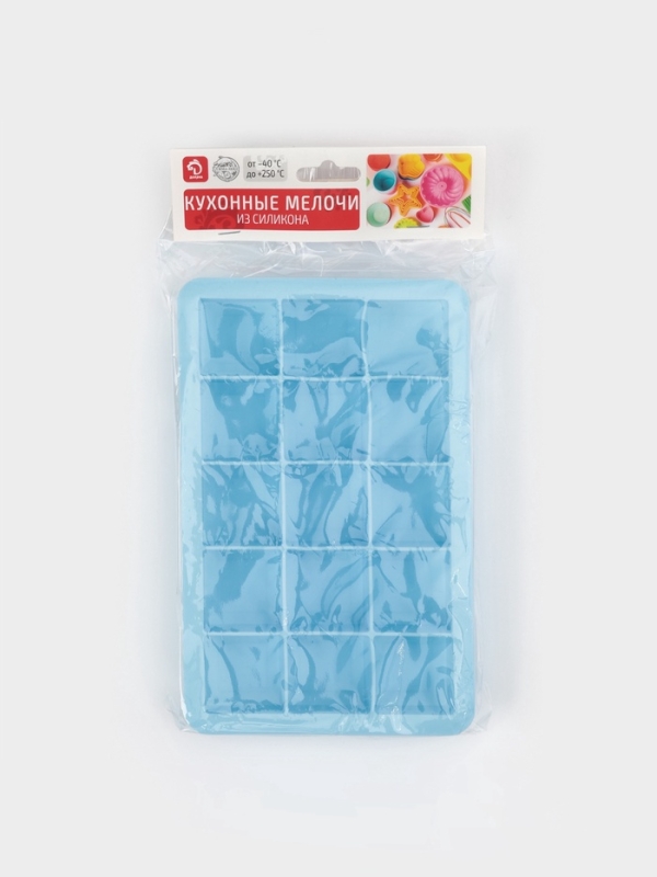 Форма для льда Доляна &laquo;Кубик&raquo;, силикон, 11,7&times;18,7&times;3,4 см, 15 ячеек (3,4&times;3,4 см), цвет голубой