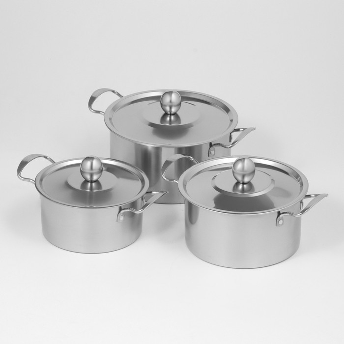 Набор кастрюль из нержавеющей стали &laquo;Классик&raquo;, 3 предмета: 1 л (d=16 см), 1,5 л (d=18 см), 2 л (d=20 см)