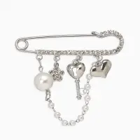 Булавка "Ключик от сердца", l=6.5, цвет белый в серебре